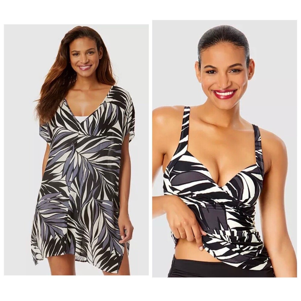 Anne Cole Underwire Print Draped Front Tankini Top & Swim Cover 38DD/40D $134 - Picture 5 of 5